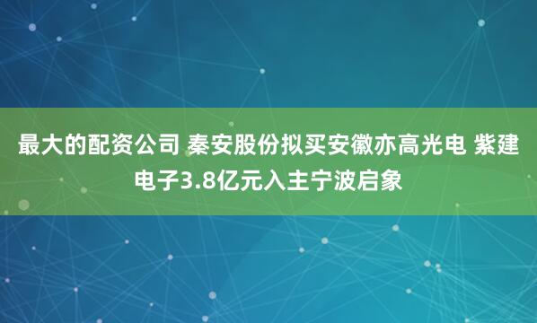 最大的配资公司 秦安股份拟买安徽亦高光电 紫建电子3.8亿元入主宁波启象